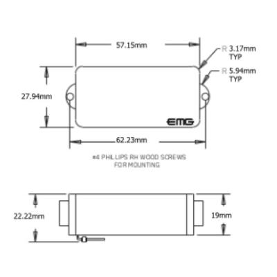 EMG P(EMG-P) BLACK ベース用 アクティブピックアップ 4弦プレベ用 寸法図