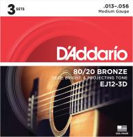 D’Addario ダダリオ EJ12-3D 80/20 Bronze Medium 3セットパック アコースティックギター弦 ミディアムゲージ 13-56