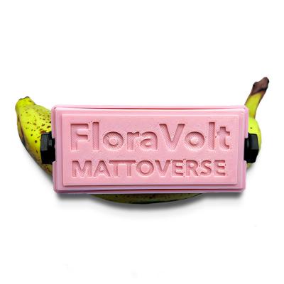 Mattoverse Electronics マットバースエレクトロニクス FloraVolt Mini Teal Pink オーディオサチュレーター ギターエフェクター バナナに電極を刺した状態