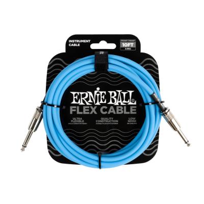 ERNIE BALL アニーボール EB 6412 FLEX CABLE 10’ SS BL 10フィート（約3メートル） 両側ストレートプラグ ブルー ギターケーブル