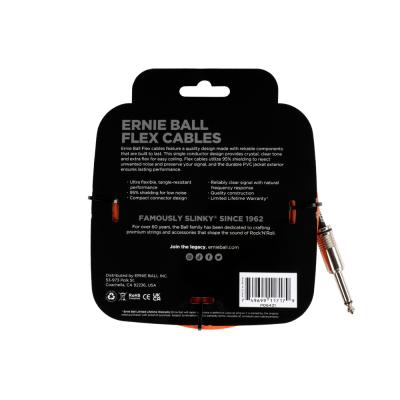 ERNIE BALL アニーボール EB 6421 FLEX CABLE 20’ SS OR 20フィート(約6メートル) 両側ストレートプラグ オレンジ ギターケーブル パッケージ裏