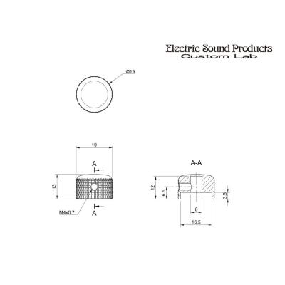 ESP イーエスピー Custom Lab Metal Knob Low Profile Classic EVK-1LO Black Nickel メタルノブ 寸法図