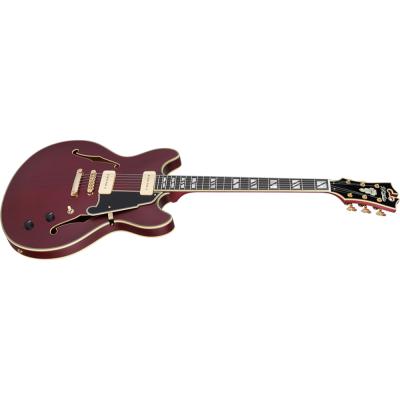 D’Angelico ディアンジェリコ Deluxe DC P-90 Satin Trans Wine エレキギター セミアコ 斜めアングル画像