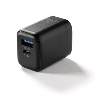 AXES アクセス APT-333 BK USB充電器 2ポート Type-C 20W(PD対応) + USB-A 折り畳み式プラグ 急速充電 ブラック