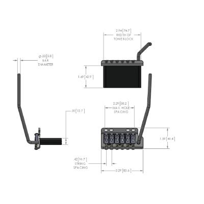 Super-Vee スーパーヴィー BladeRunner 6-Screw CH BR-6-RH-CH トレモロブリッジ ギターパーツ 寸法図
