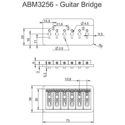 ABM エービーエム ABM3256C ハードテイルブリッジ 6弦ギター用 クローム ギターパーツ サイズ表