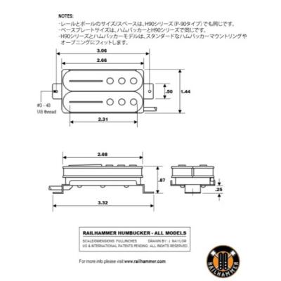 Railhammer Pickups レールハンマーピックアップス Hyper Vintage Neck Black HVI-N ハムバッカー エレキギター ピックアップ サイズ表
