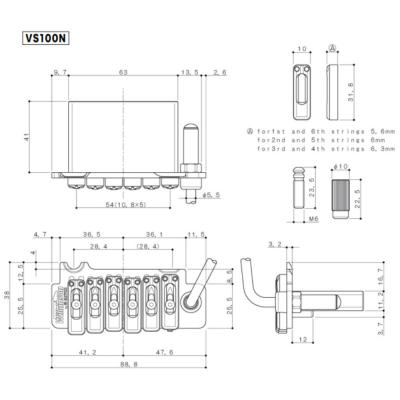 ゴトー GOTOH VS100N-HC ギター用トレモロユニット ウィルキンソンタイプ サイズ詳細