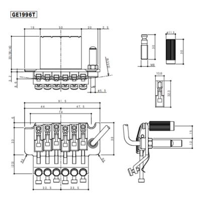 ゴトー GOTOH GE1996T-GG 40mm Block Height トレモロユニット ゴールド サイズ詳細