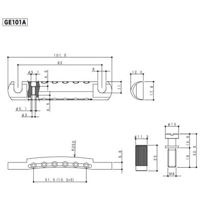 ゴトー GOTOH GE101A RELIC テールピース エイジドニッケル サイズ詳細