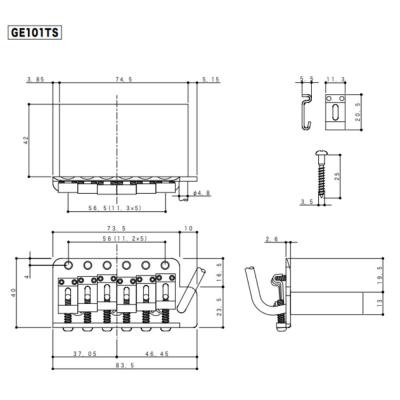 ゴトー GOTOH GE101TS RELIC ギター用トレモロユニット エイジドクローム サイズ詳細