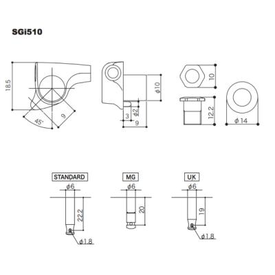 ゴトー GOTOH SGi510-MG-S5-L6-Gold ギター用ペグ サイズ詳細