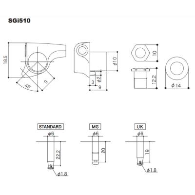 ゴトー GOTOH SGi510-MG-L5-L3R3-Chrome ギター用ペグ サイズ詳細