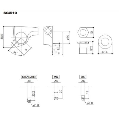 ゴトー GOTOH SGi510-L5-L3R3-Gold ギター用ペグ サイズ詳細