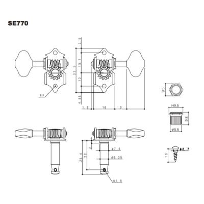 ゴトー GOTOH SE770-06M-L3R3-Gold ギター用ペグ サイズ詳細