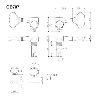 ゴトー GOTOH GB707-L2R2-Black Chrome ベース用ペグ サイズ詳細