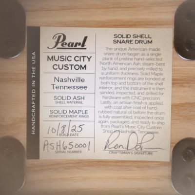 Pearl パール USA MUSIC CITY CUSTOM MCCA1465S/C Solid Ash Shell 14x6.5 Two Tone Ash w/Ebony Inlay スネアドラム 詳細画像