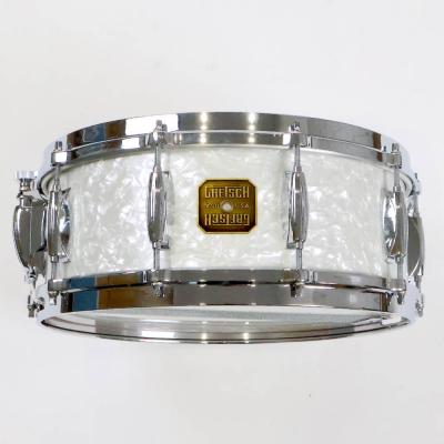 【中古】 スネアドラム グレッチ GRETSCH G-4158 14x5.5 White Marine Pearl Gretsch American Drum Series 75th Anniversary エンブレム側