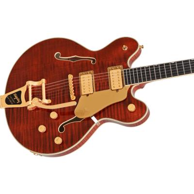 GRETSCH グレッチ Broadkaster LX Figured Center Block with String-Thru Bigsby and Gold Hardware Bourbon Stain エレキギター ボディ斜めアングル画像