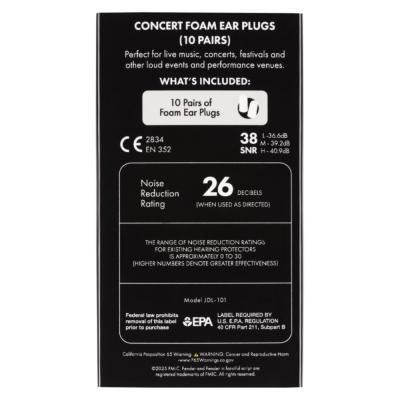 Fender フェンダー Concert Ear Plugs 10 Pair 耳栓 イヤープラグ 10ペア パッケージ裏面画像