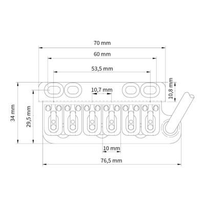 Vega-Trem VT1 Special 2-points Gold ストラト用リプレイスメントブリッジ 2点支持タイプに対応 トレモロブリッジ ベガトレム サイズ図画像