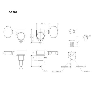 ゴトー GOTOH SG301-P4N-L3R3-Chrome ギター用ペグ クローム サイズ詳細