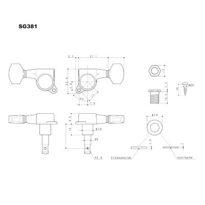 ゴトー GOTOH SG381-AB20-L3R3-Gold ギター用ペグ ゴールド サイズ詳細