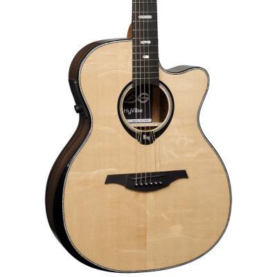 アコースティックギター LAG GUITARS HV50ACE NEW HYVIBEシリーズ スマートギター オーディトリアムサイズ マッカーサーエボニーバック&サイド ボディ左斜め画像