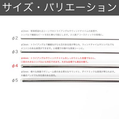それぞれ特徴の異なるφ2mm〜φ5mmまでのサイズバリエーション。