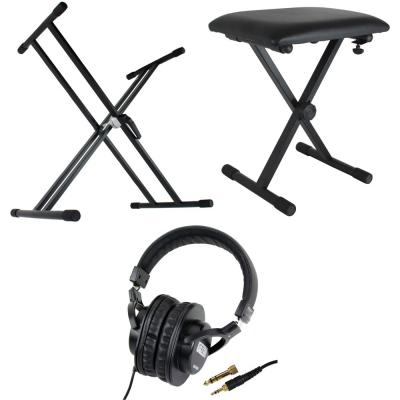 Dicon Audio X型キーボードスタンド ピアノ椅子 ヘッドフォン 電子ピアノアクセサリ 3点セット