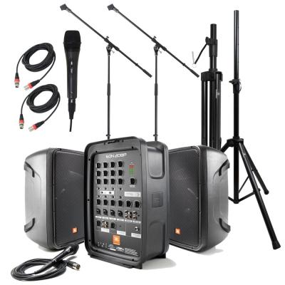 JBL PROFESSIONAL EON208P スピーカースタンド×2 マイクスタンド×2 ARIA ダイナミックマイク×1 HOSA マイクケーブル×2 簡易PA 7点セット