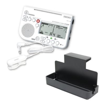 チューナーメトロノーム&ピックアップマイク SEIKO セイコー STH200WH SP スペシャルパック ホワイト 譜面台トレイラック付きセット