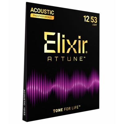 ELIXIR エリクサー 21052 ACOUSTIC ATTUNE 12-53 Phosphor Bronze Light アコースティックギター弦×3セット 斜めアングル画像