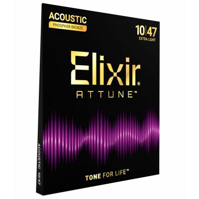 ELIXIR エリクサー 21002 ACOUSTIC ATTUNE 10-47 Phosphor Bronze Extra Light アコースティックギター弦×2セット 斜めアングル画像