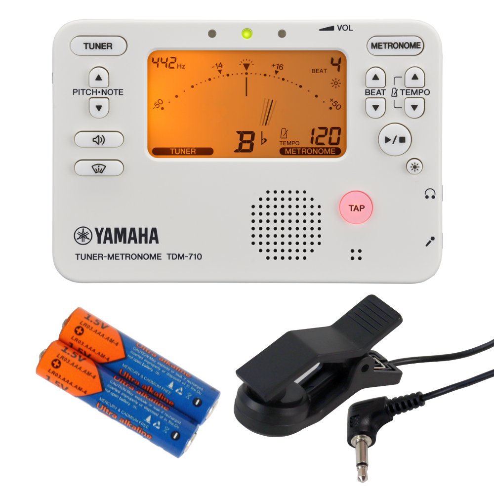 チューナーメトロノーム ヤマハ YAMAHA TDM-710IV アイボリー 電池 コンタクトマイク付きセット 吹奏楽 管楽器