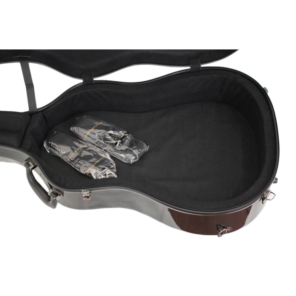 Grand Oply OM/OOO-style ブラック アコースティックギター用ケース ショルダーストラップ付属
