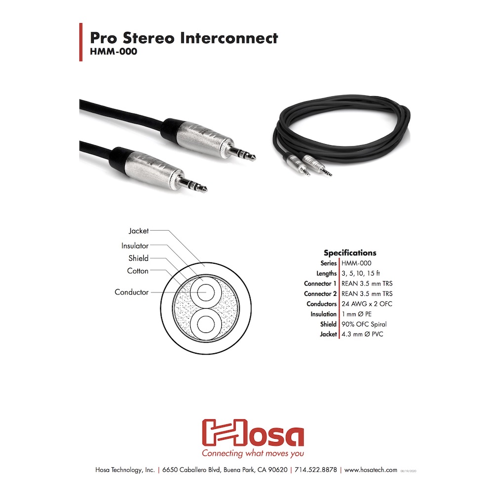 Hosa HMM-010 3m ステレオミニオス-ステレオミニオス オーディオケーブル ケーブル構造詳細画像