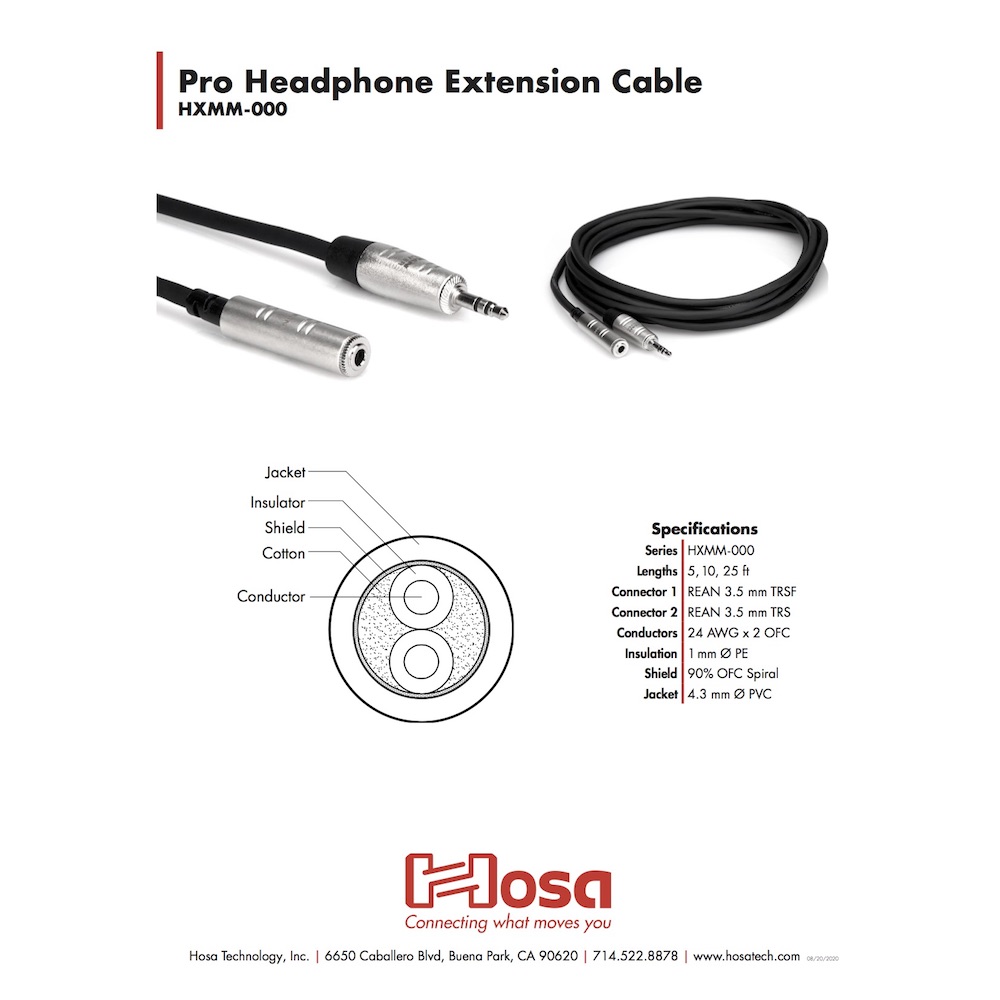 Hosa HXMM-010 3m REAN ステレオミニメス-ステレオミニオス 延長用 オーディオケーブル ケーブル構造詳細画像