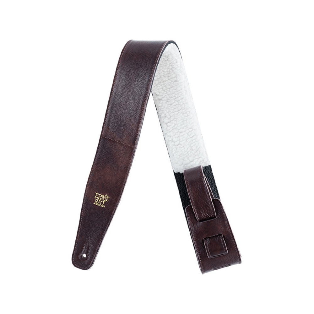 ERNIE BALL 4138 2.5" Adjustable Italian Leather With Fur Padding Straps Chestnut ギターストラップ