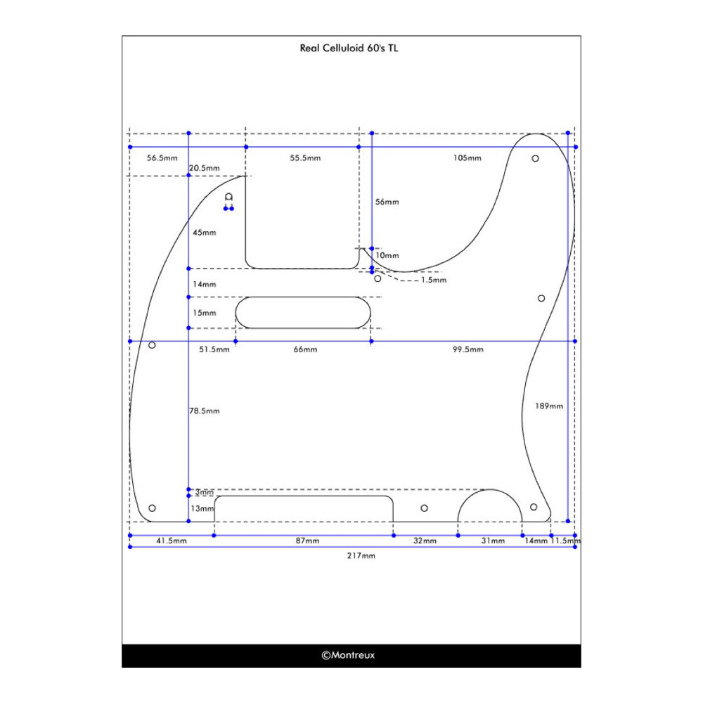 Montreux Real Celluloid 62 TL pickguard relic Retrovibe Parts No.253 ピックガード 寸法図