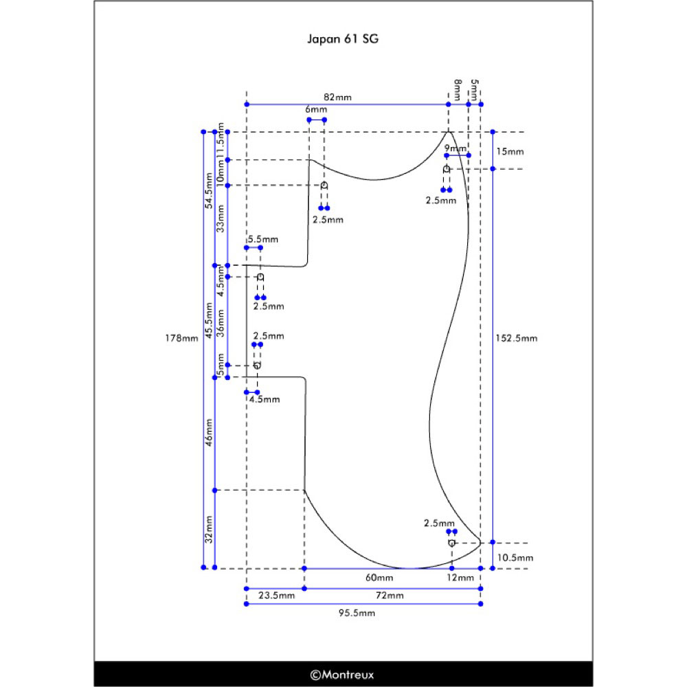 Montreux Japan 61 SG pickguard relic Retrovibe Parts No.725 ピックガード 寸法図