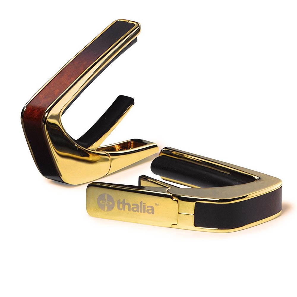 Thalia Capo 200 in 24k Gold Finish with Tobaccoburst Birdseye Maple Inlay カポタスト