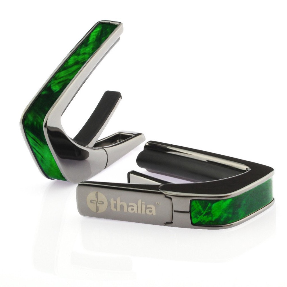 Thalia Capo 200 in Black Chrome Finish with Green Angel Wing Inlay カポタスト