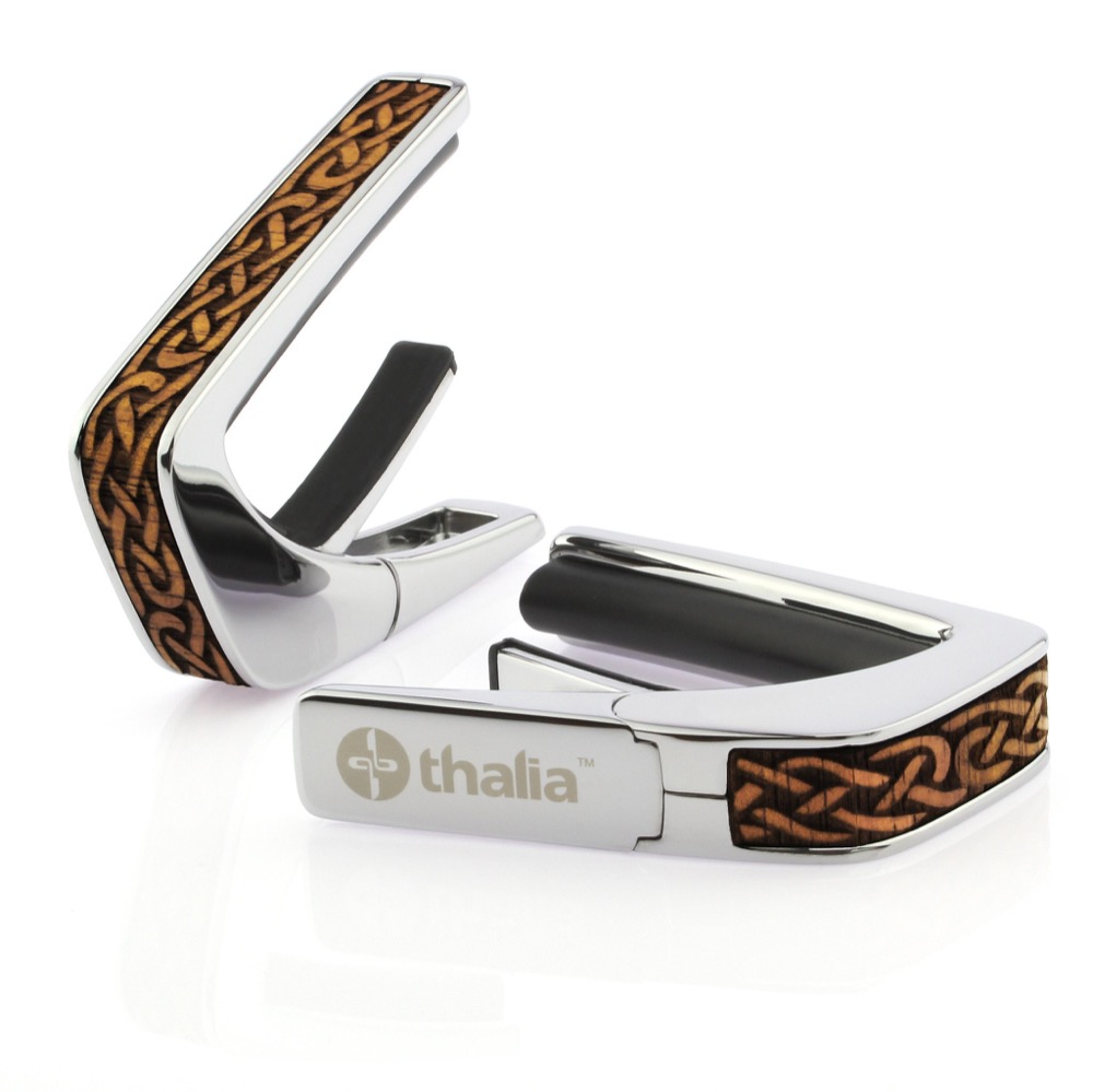 Thalia Capo 200 in Chrome Finish with Hawaiian Koa Celtic Knot Engraved Inlay カポタスト