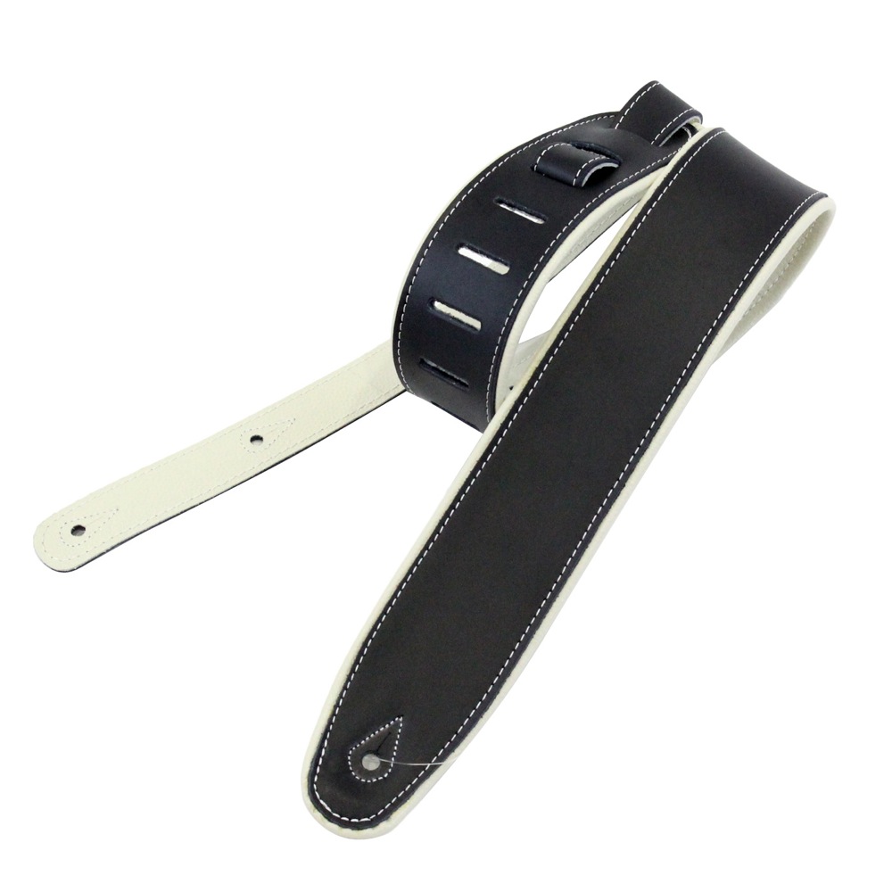 RENEGADE Super Deluxe Rolled Edge Leather Neoprene Black Beige ギターストラップ