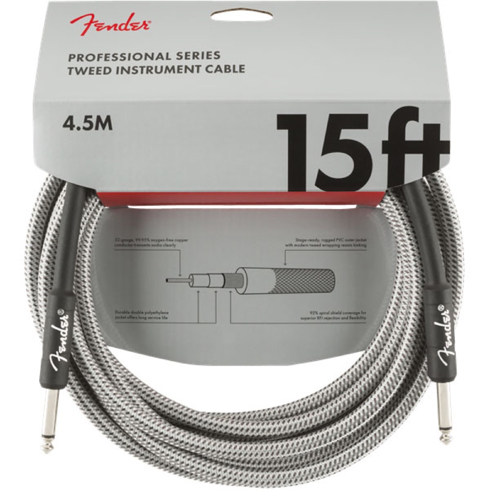 Fender Professional Series Instrument Cable SS 15’ White Tweed ギターケーブル