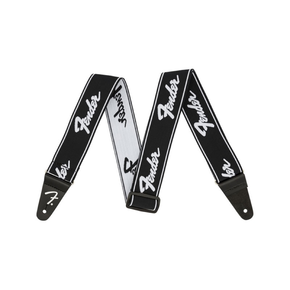 Fender WeighLess Running Logo Strap Black/White ギターストラップ