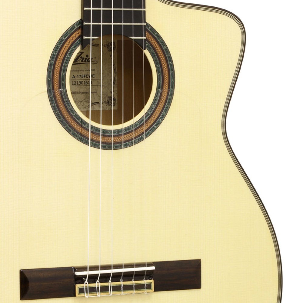 ARIA アリア A-175F-CWE エレクトリッククラシックギター ライトフォームケース付き サウンドホール、ロゼッタ