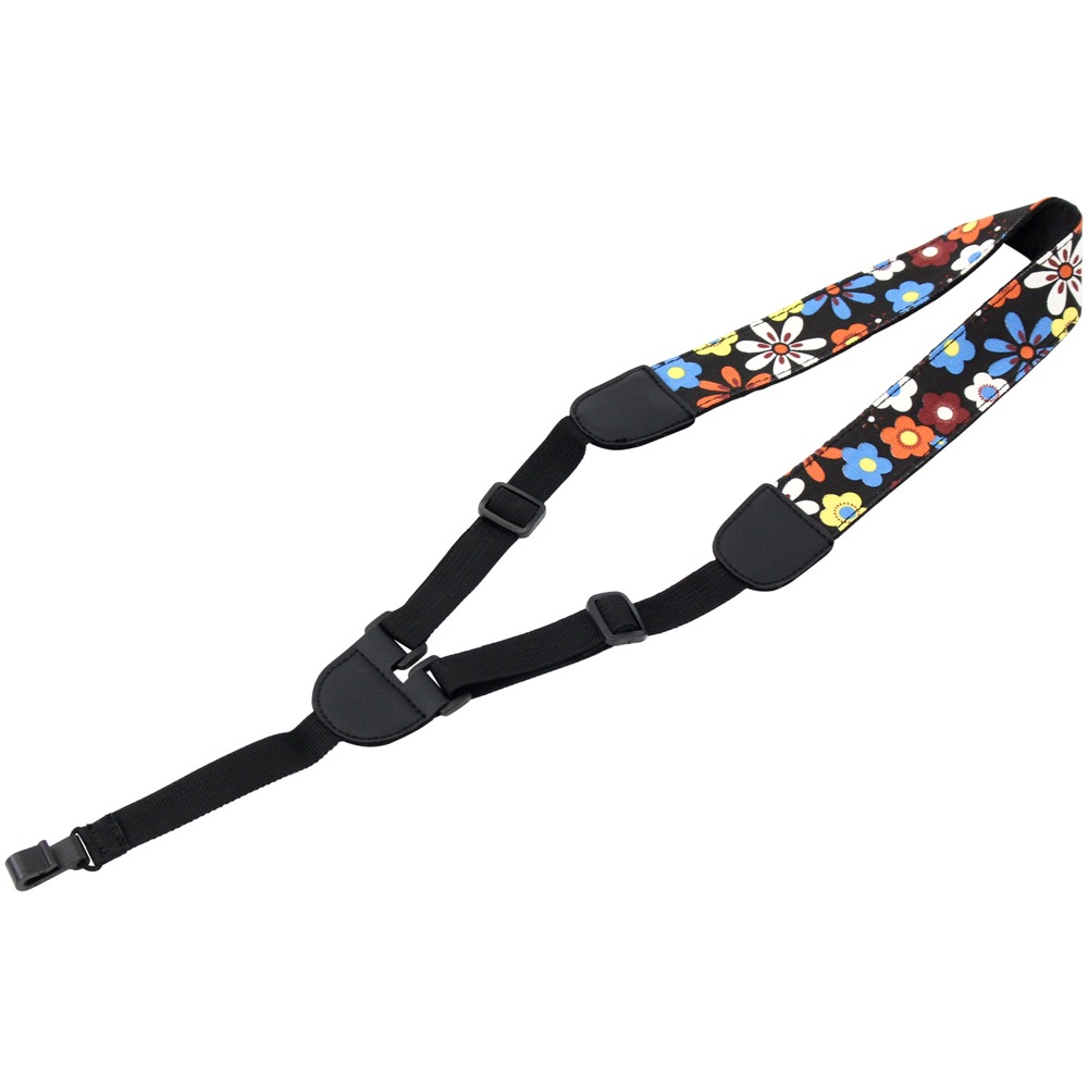 ROCK YOU S-012 Flower Black 黒ステッチタイプ ウクレレストラップ 花柄/黒