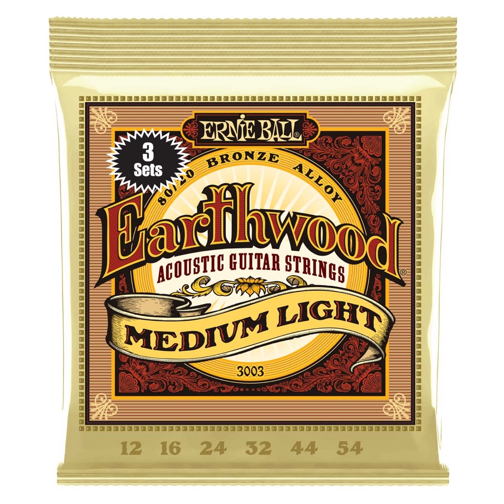 ERNIE BALL 3003 Earthwood Medium Light 80/20 Bronze 3 Pack 12-54 Gauge アコースティックギター弦